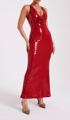 ROSE SEQUIN MAXI DRESS IN RED Avalabel