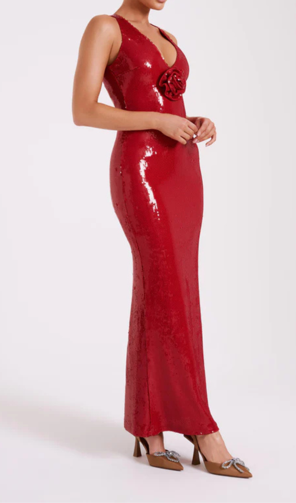 ROSE SEQUIN MAXI DRESS IN RED Avalabel