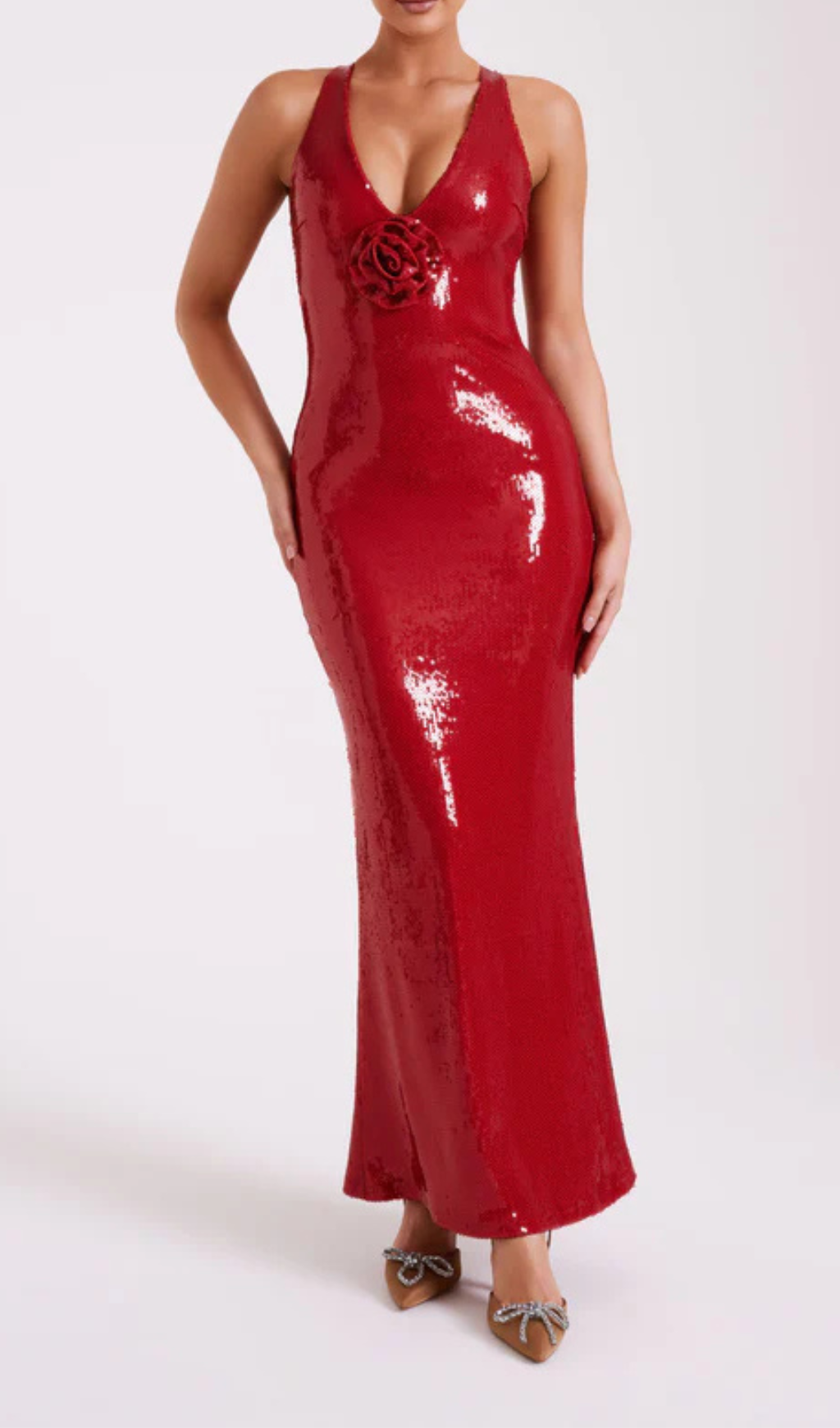 ROSE SEQUIN MAXI DRESS IN RED Avalabel