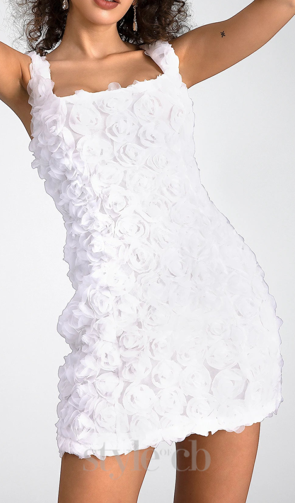 WHITE 3D FLORAL MINI DRESS Avalabel