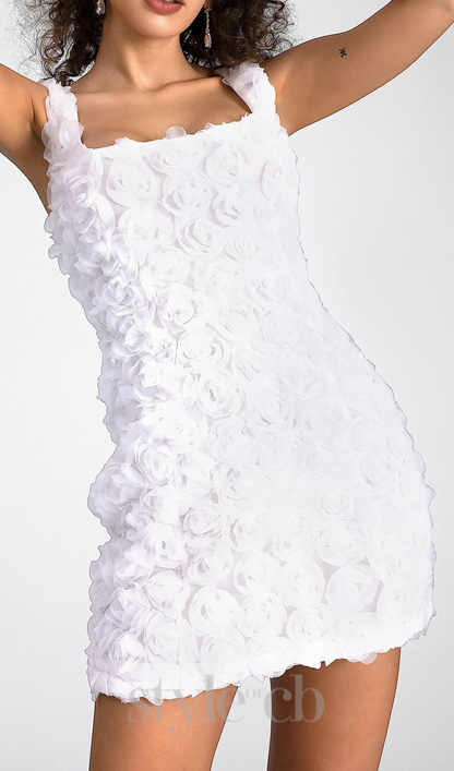 WHITE 3D FLORAL MINI DRESS Avalabel