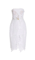 OFF-SHOULDER WHITE FLORAL LACE MIDI DRESS Avalabel