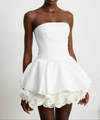 Lucie white petal-layered strapless corset mini dress Avalabel