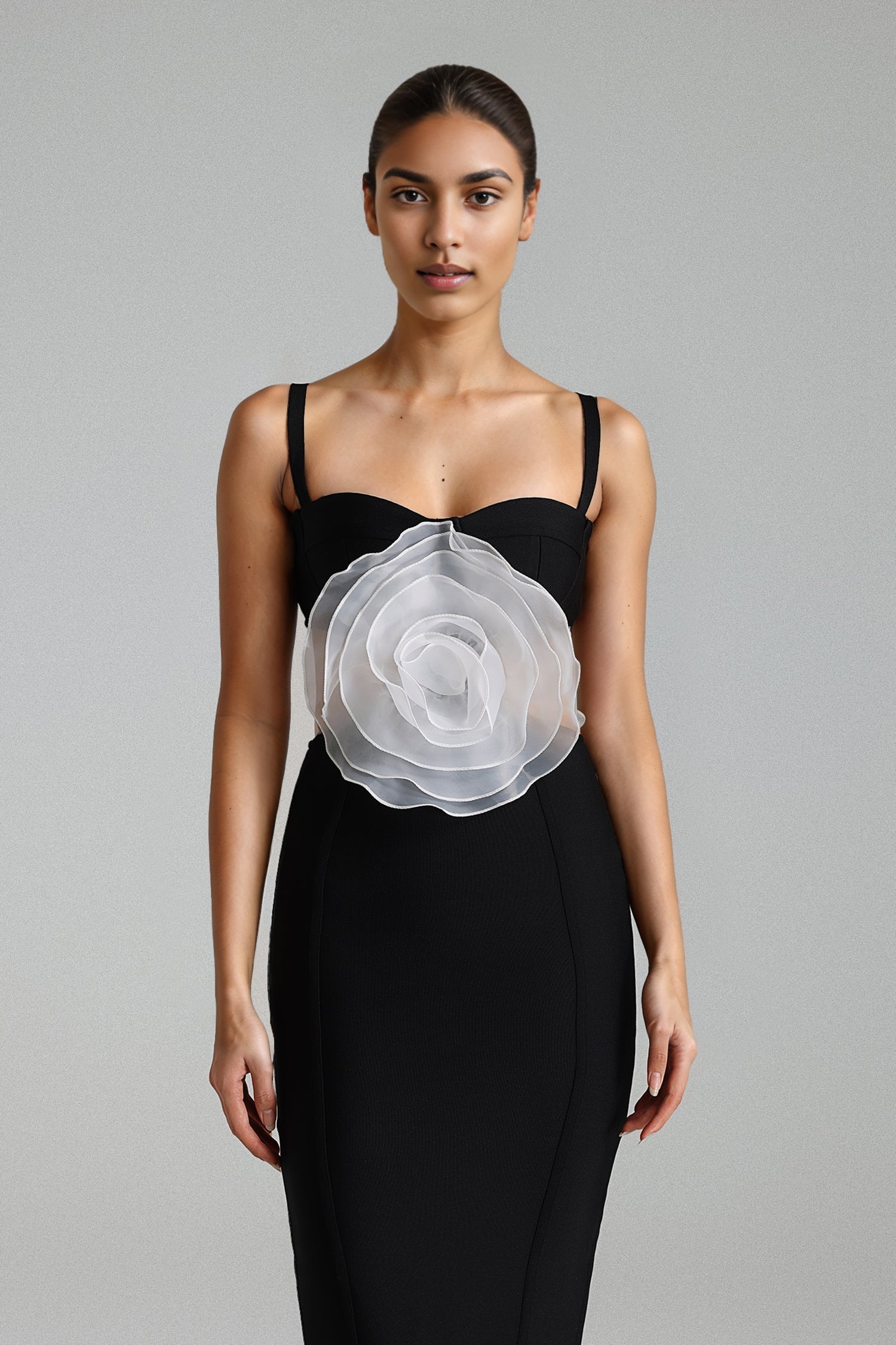 Jacey Mesh Flower Bandage Midi Dress Avalabel