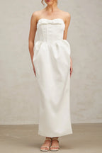 josephine bow satin strapless maxi dress in white Avalabel