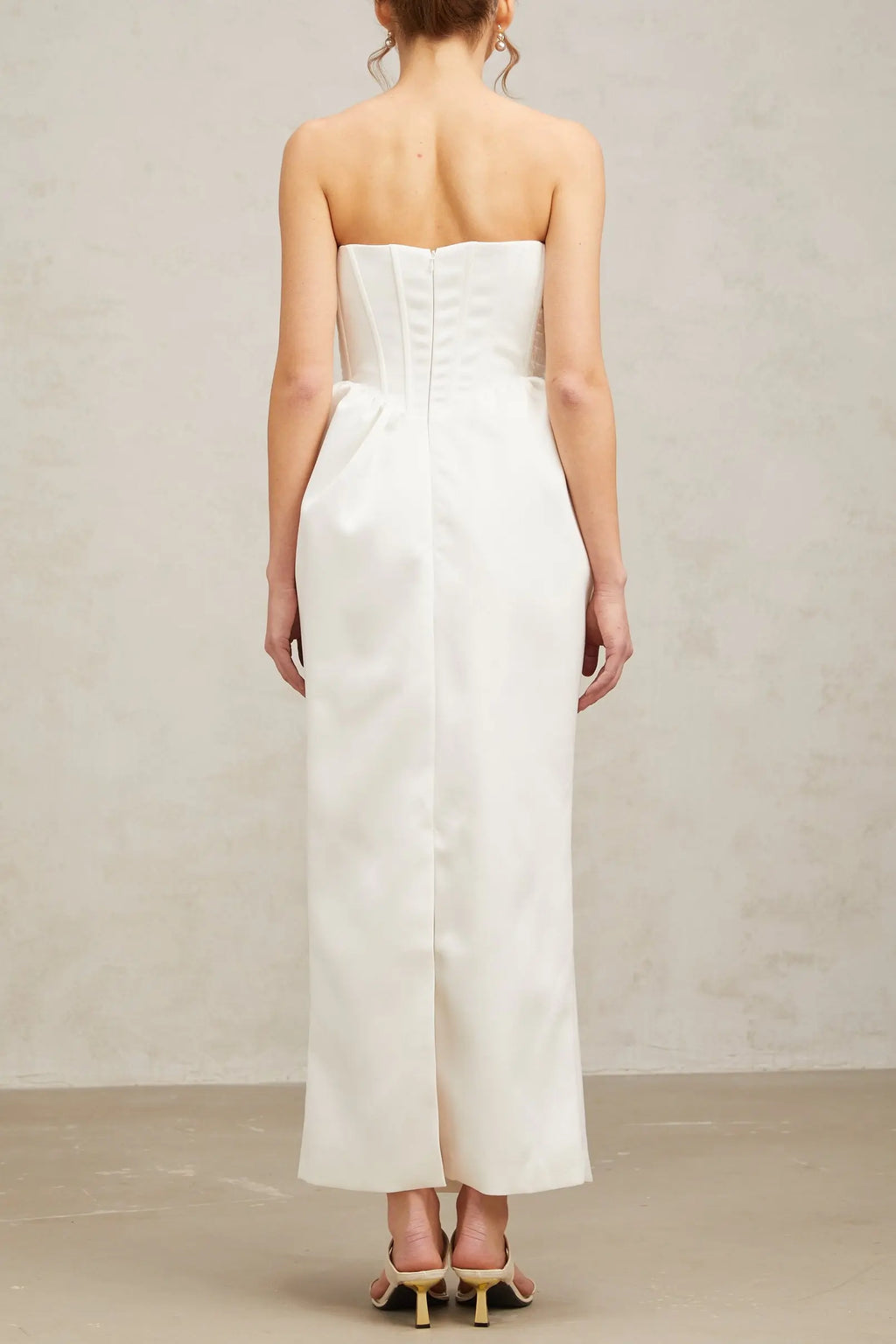 josephine bow satin strapless maxi dress in white Avalabel
