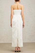 josephine bow satin strapless maxi dress in white Avalabel