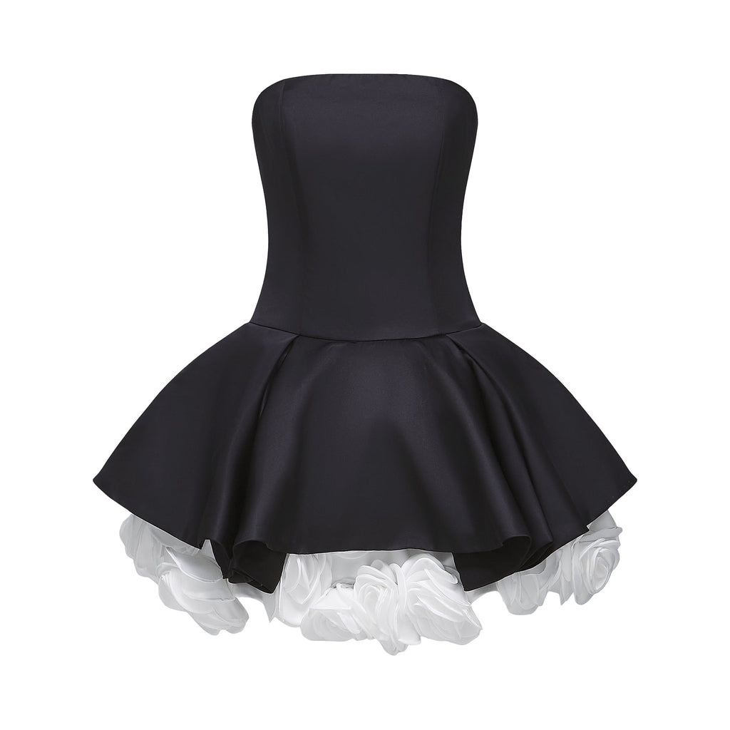 Lucie black petal-layered strapless corset mini dress Avalabel
