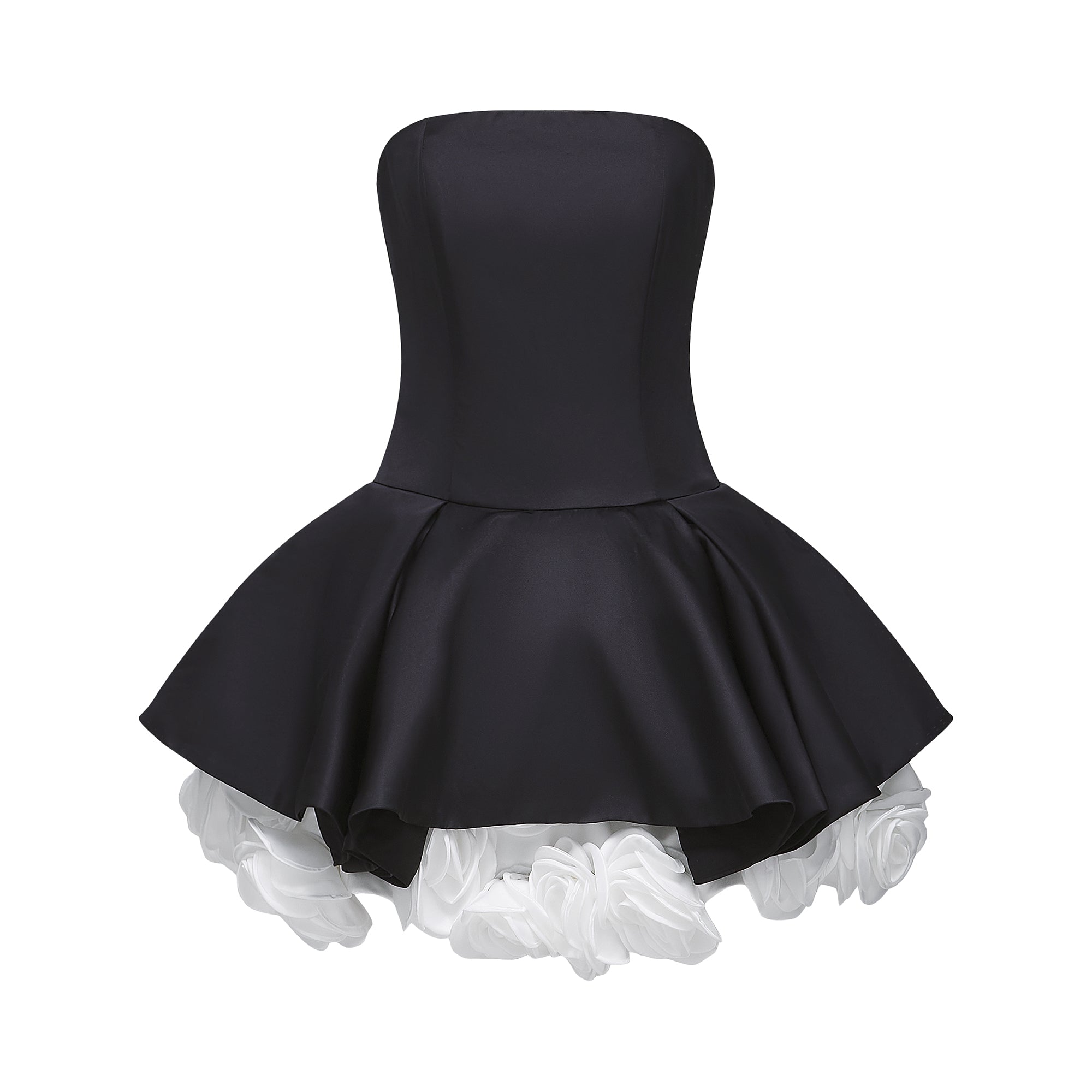 Lucie black petal-layered strapless corset mini dress Avalabel