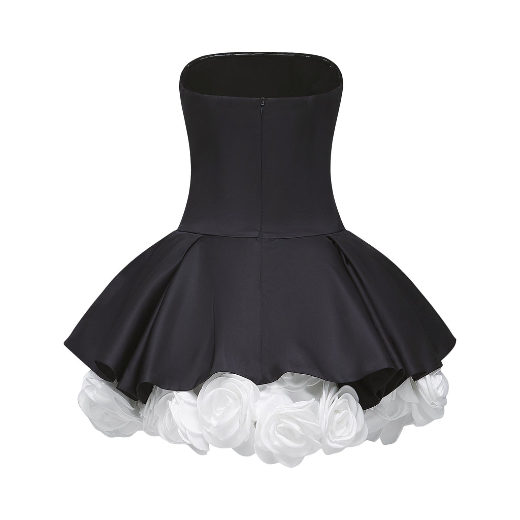 Lucie black petal-layered strapless corset mini dress Avalabel