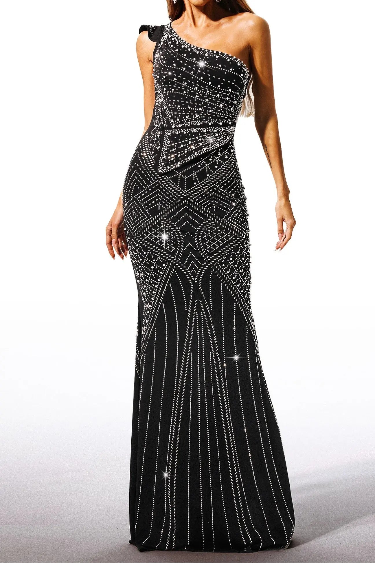 Ferina Skew Collar Diamond Maxi Dress Avalabel