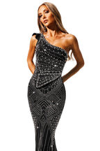 Ferina Skew Collar Diamond Maxi Dress Avalabel