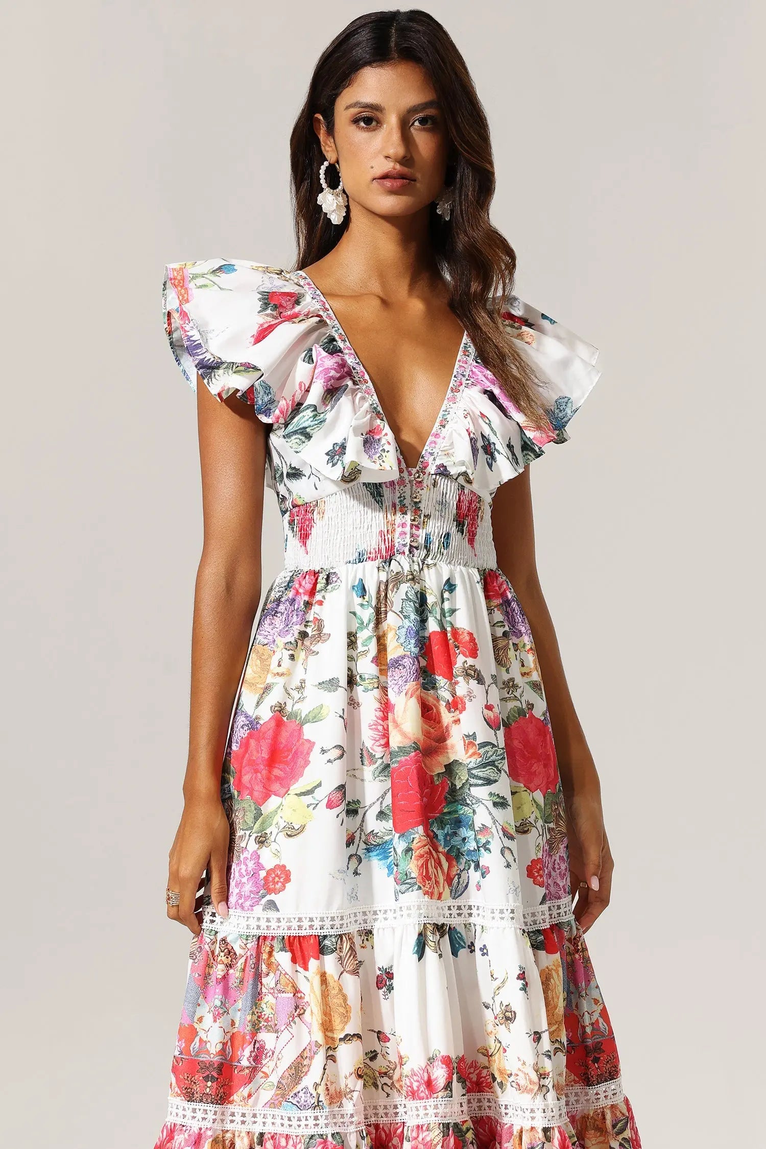 Violet Backless Ruffle Floral Printed Maxi Dress Avalabel
