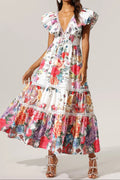 Violet Backless Ruffle Floral Printed Maxi Dress Avalabel