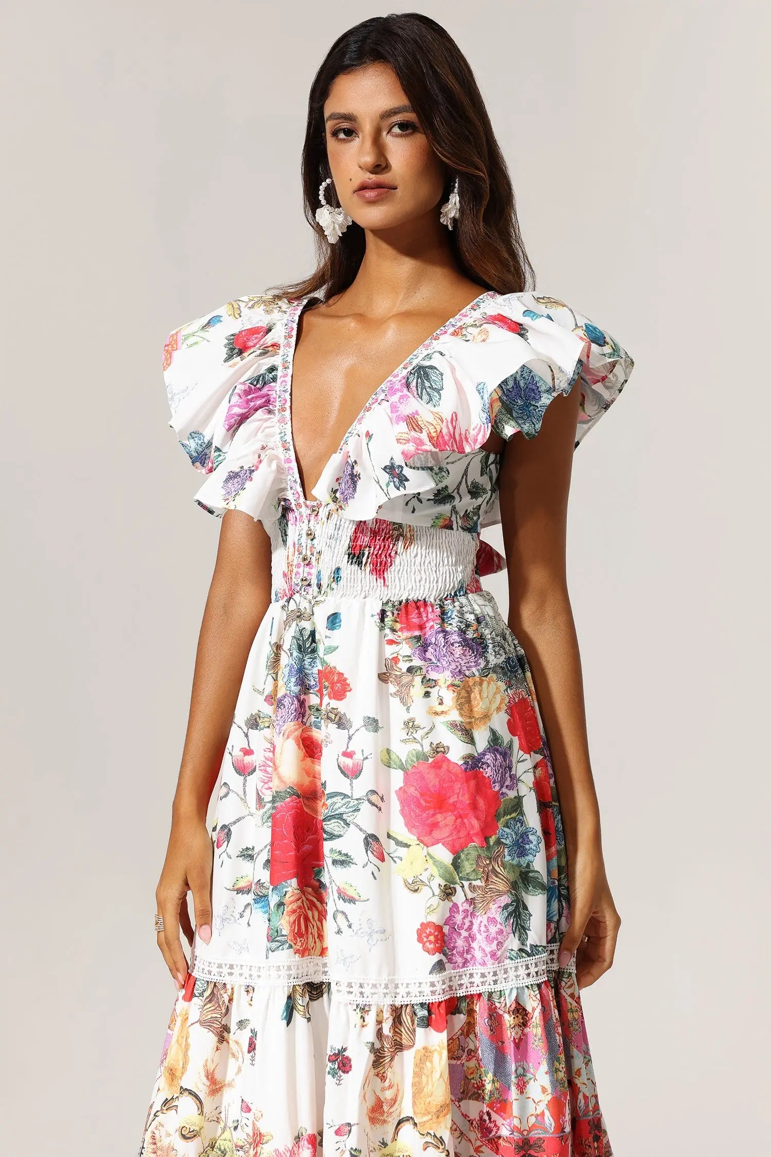 Violet Backless Ruffle Floral Printed Maxi Dress Avalabel