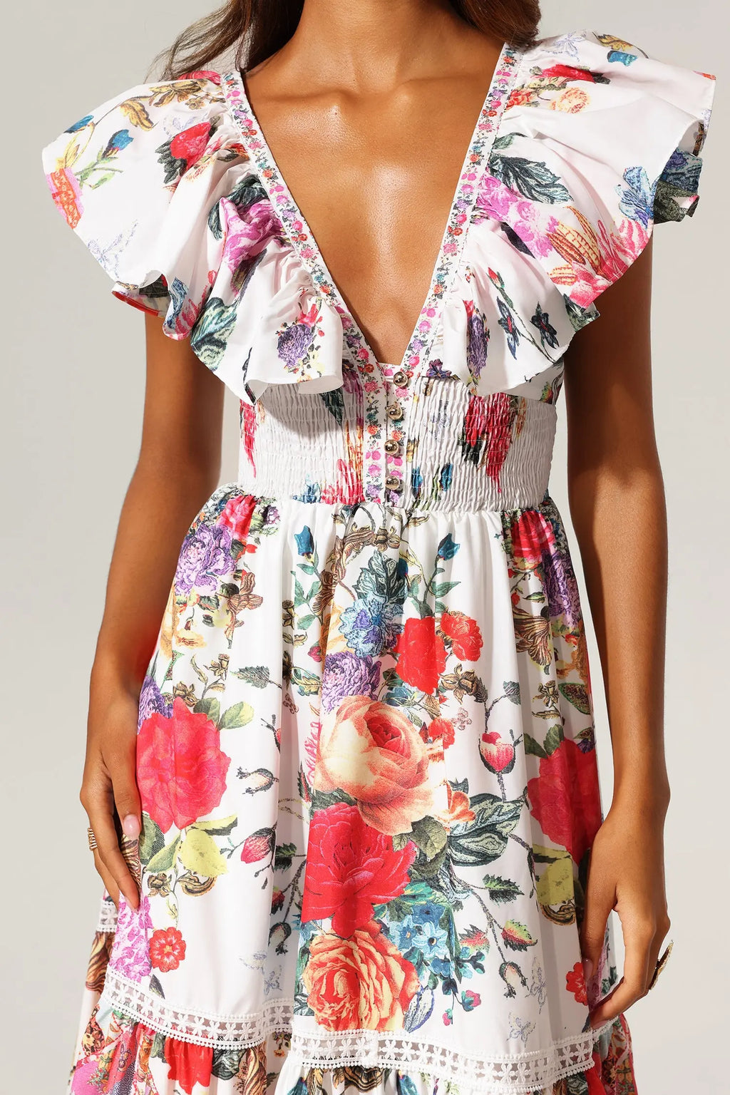 Violet Backless Ruffle Floral Printed Maxi Dress Avalabel