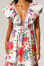 Violet Backless Ruffle Floral Printed Maxi Dress Avalabel