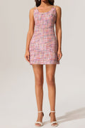 Joanna Round Neck Bradde Chain Sleeveless Tweed Mini Dress Avalabel