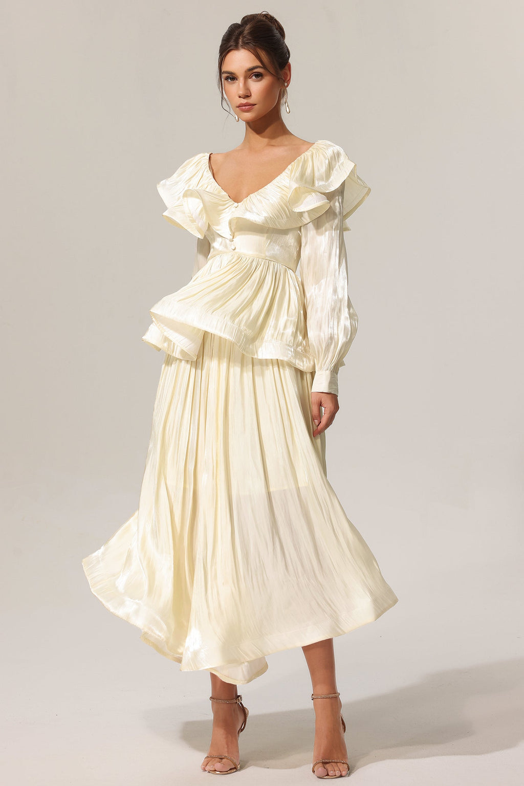 Jennifer Folds V-Neck Long Sleeves Top And Skirt Two-Piece Set Avalabel