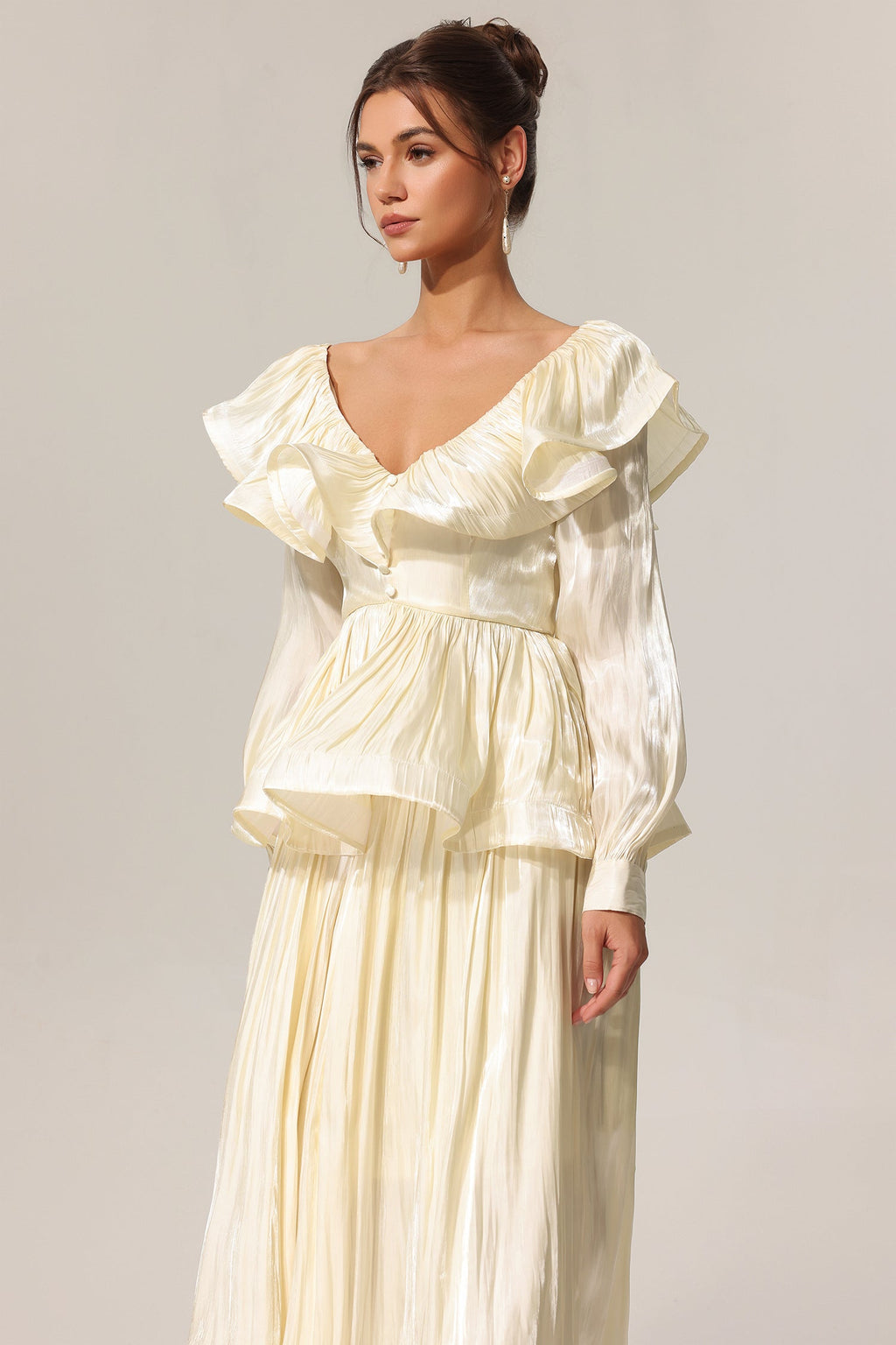 Jennifer Folds V-Neck Long Sleeves Top And Skirt Two-Piece Set Avalabel