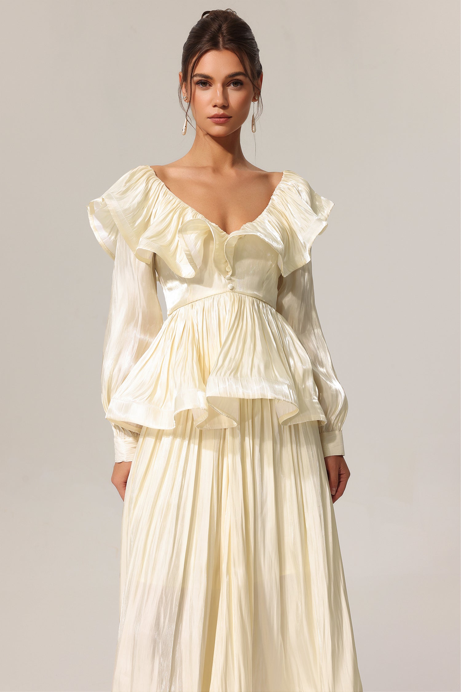 Jennifer Folds V-Neck Long Sleeves Top And Skirt Two-Piece Set Avalabel