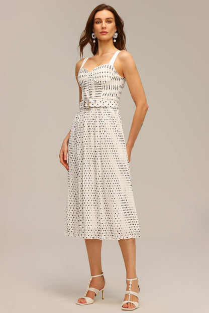 Janice Halter Pearl Dot Printed Folds Midi Dress