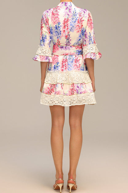 Zohara Lace Floral Printed Mini Dress
