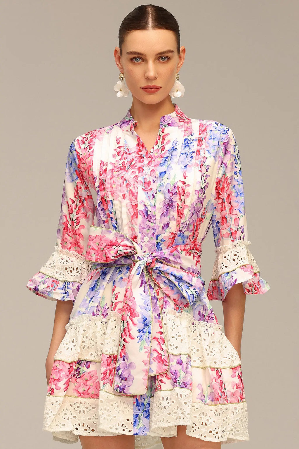 Zohara Lace Floral Printed Mini Dress Avalabel