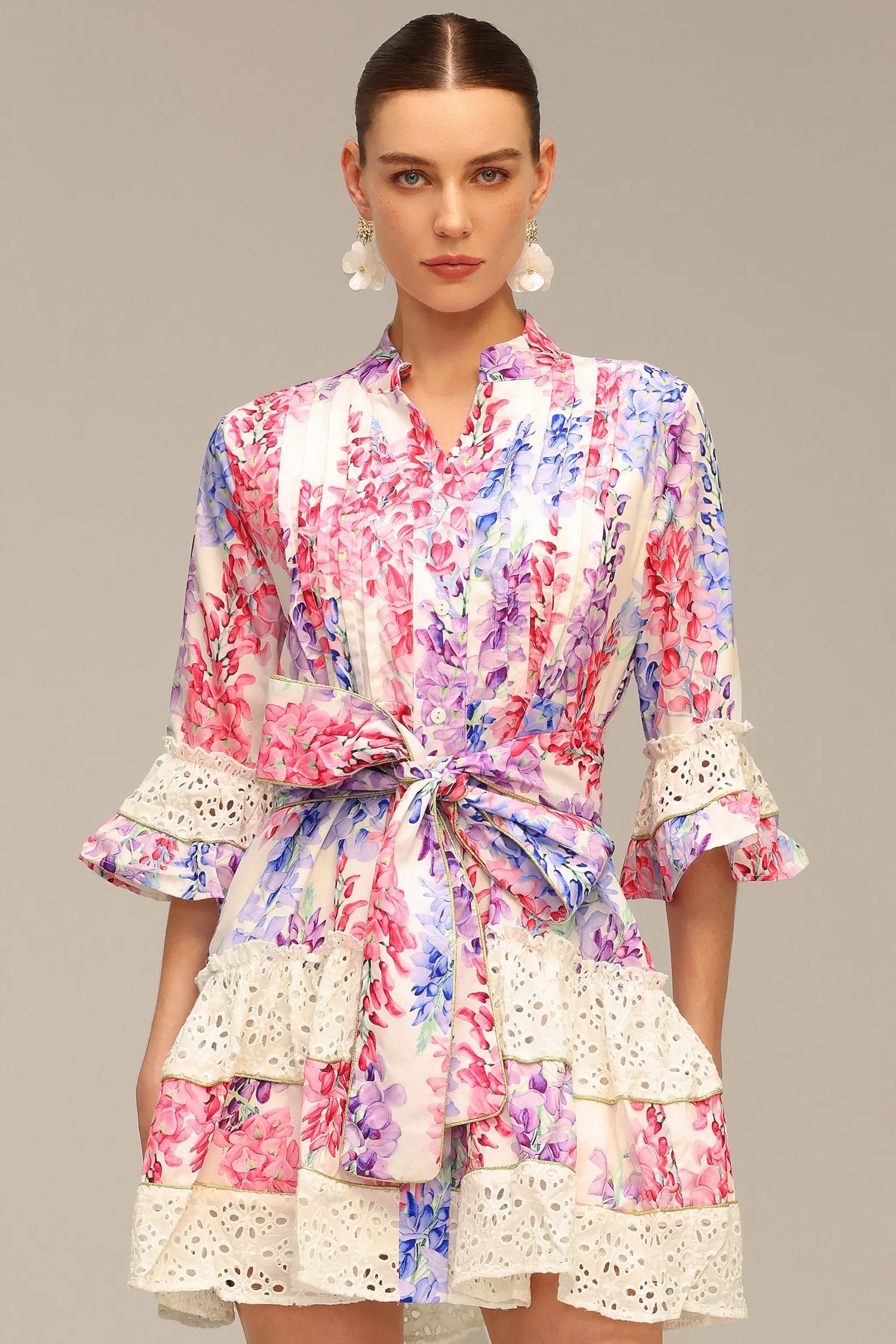Zohara Lace Floral Printed Mini Dress Avalabel