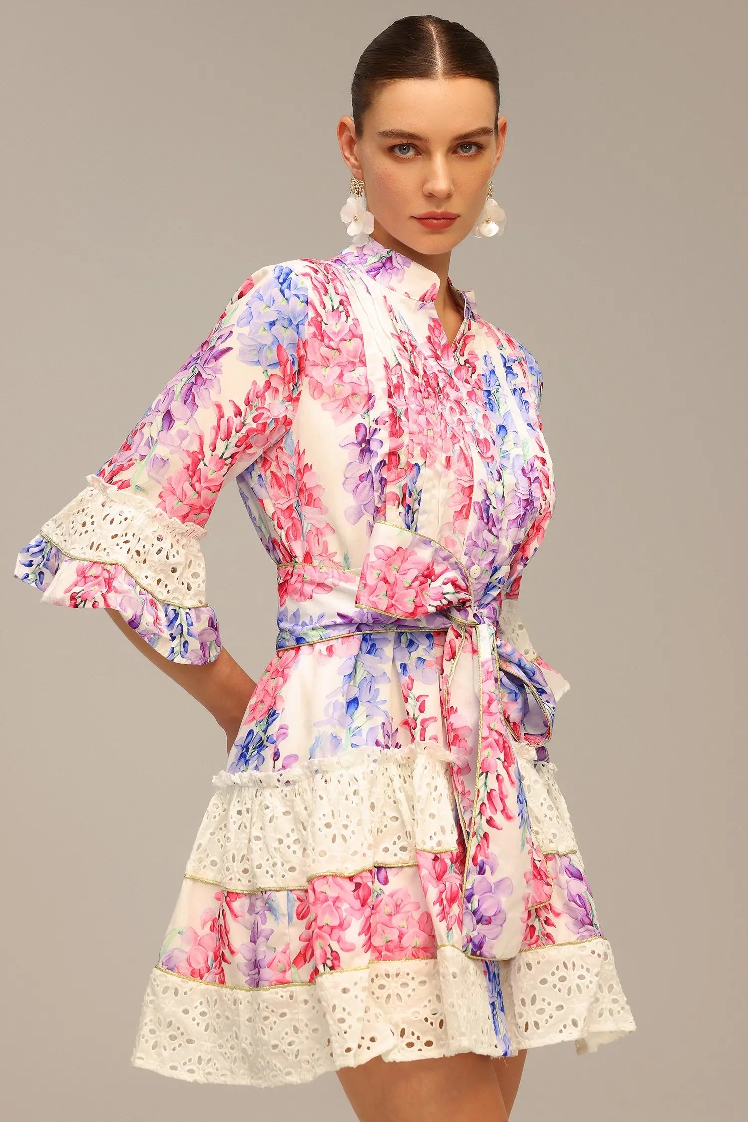 Zohara Lace Floral Printed Mini Dress Avalabel