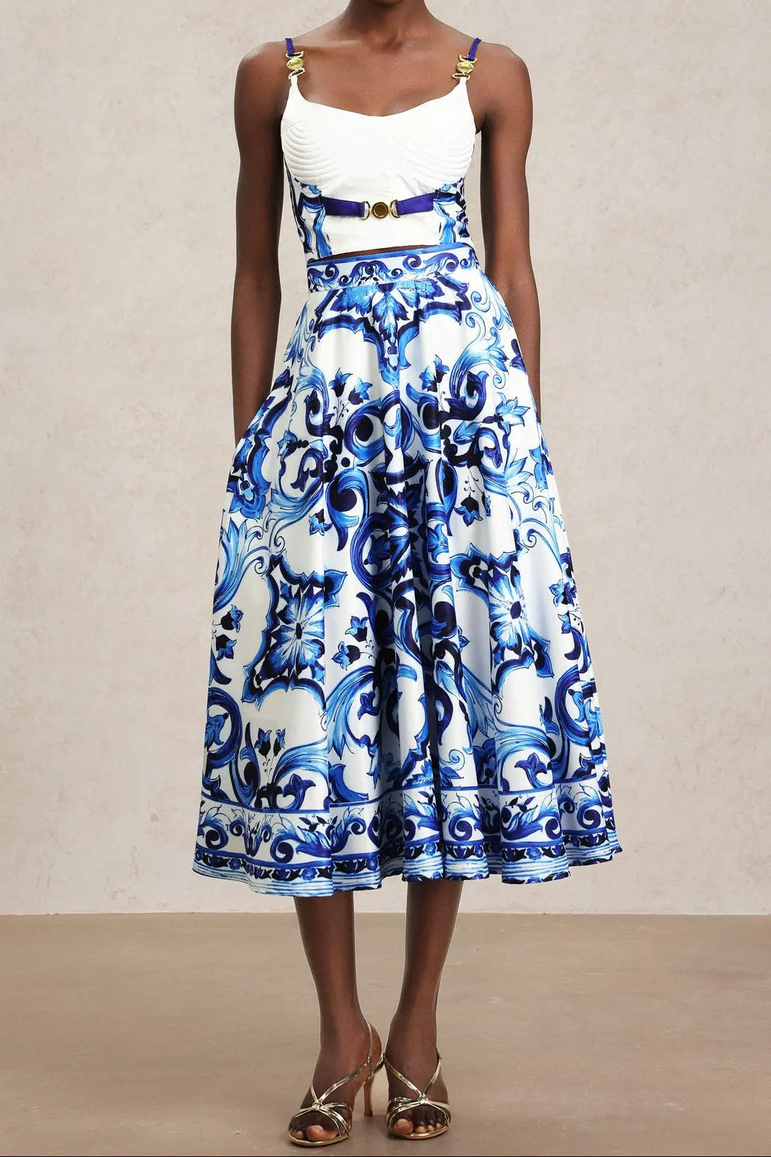 Kaona Halter Floral Printed Top And Skirt Two-Piece Set Avalabel