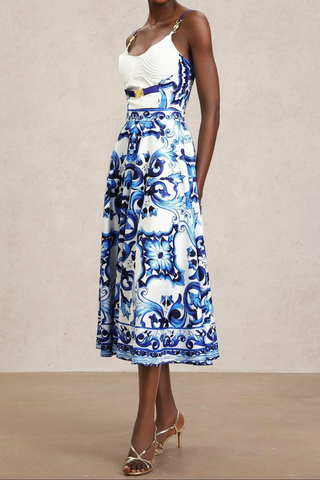 Kaona Halter Floral Printed Top And Skirt Two-Piece Set Avalabel