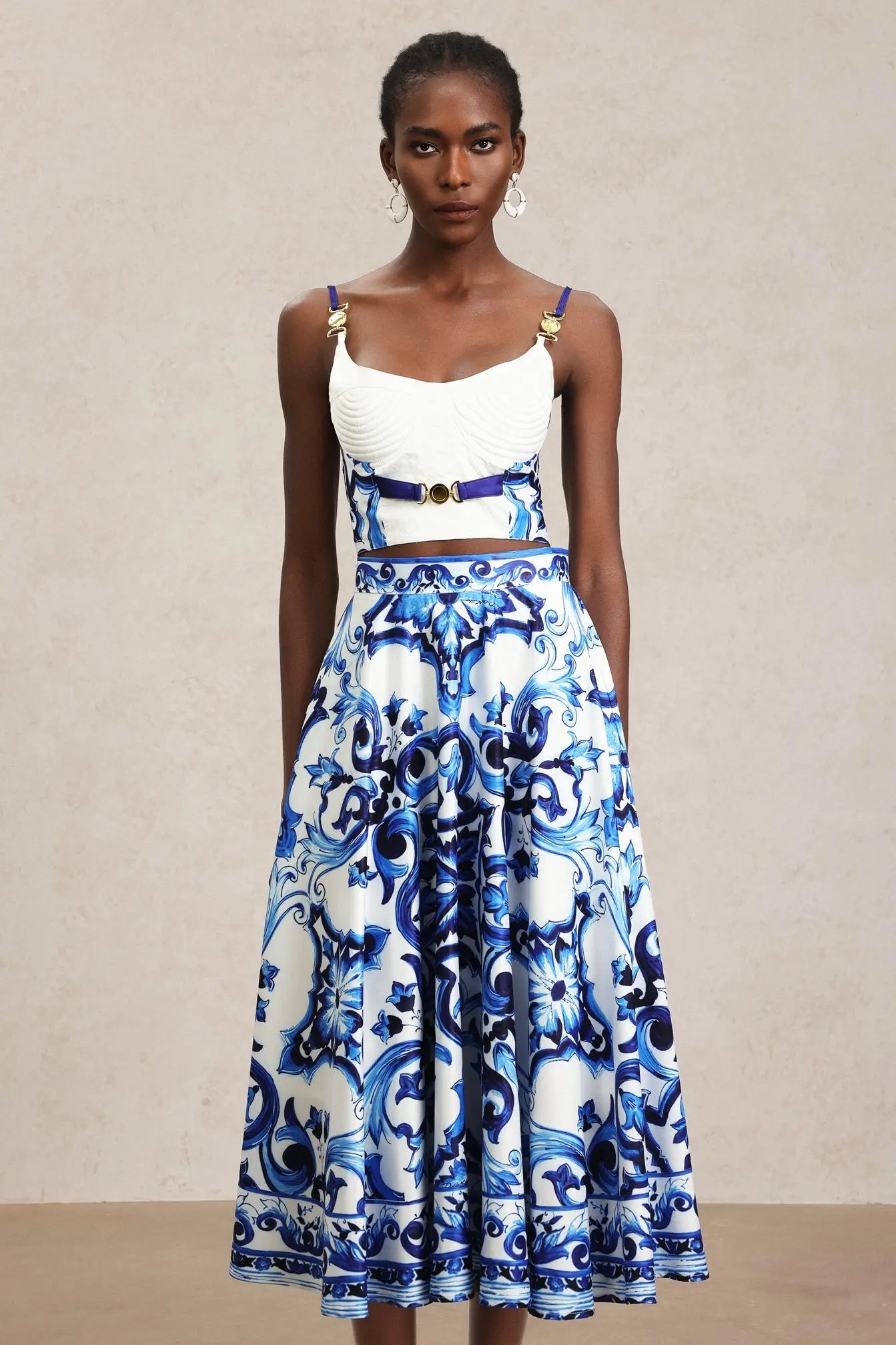 Kaona Halter Floral Printed Top And Skirt Two-Piece Set Avalabel