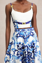 Kaona Halter Floral Printed Top And Skirt Two-Piece Set Avalabel