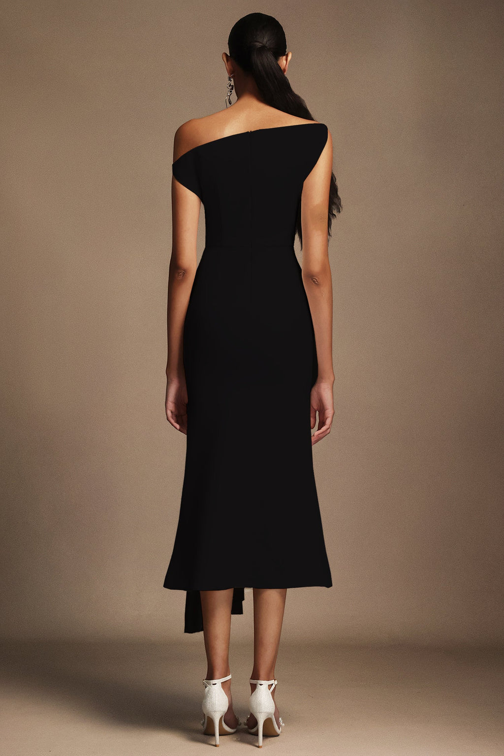 Juny Oblique Shoulder Sleeveless Folds Midi Dress Avalabel