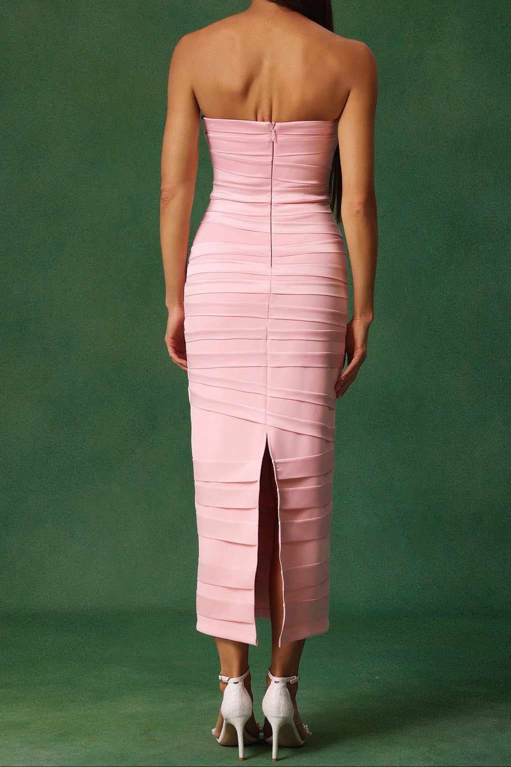 Irma Sleeveless Bow Wrinkles Midi Dress in Pink Avalabel