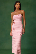 Irma Sleeveless Bow Wrinkles Midi Dress in Pink Avalabel