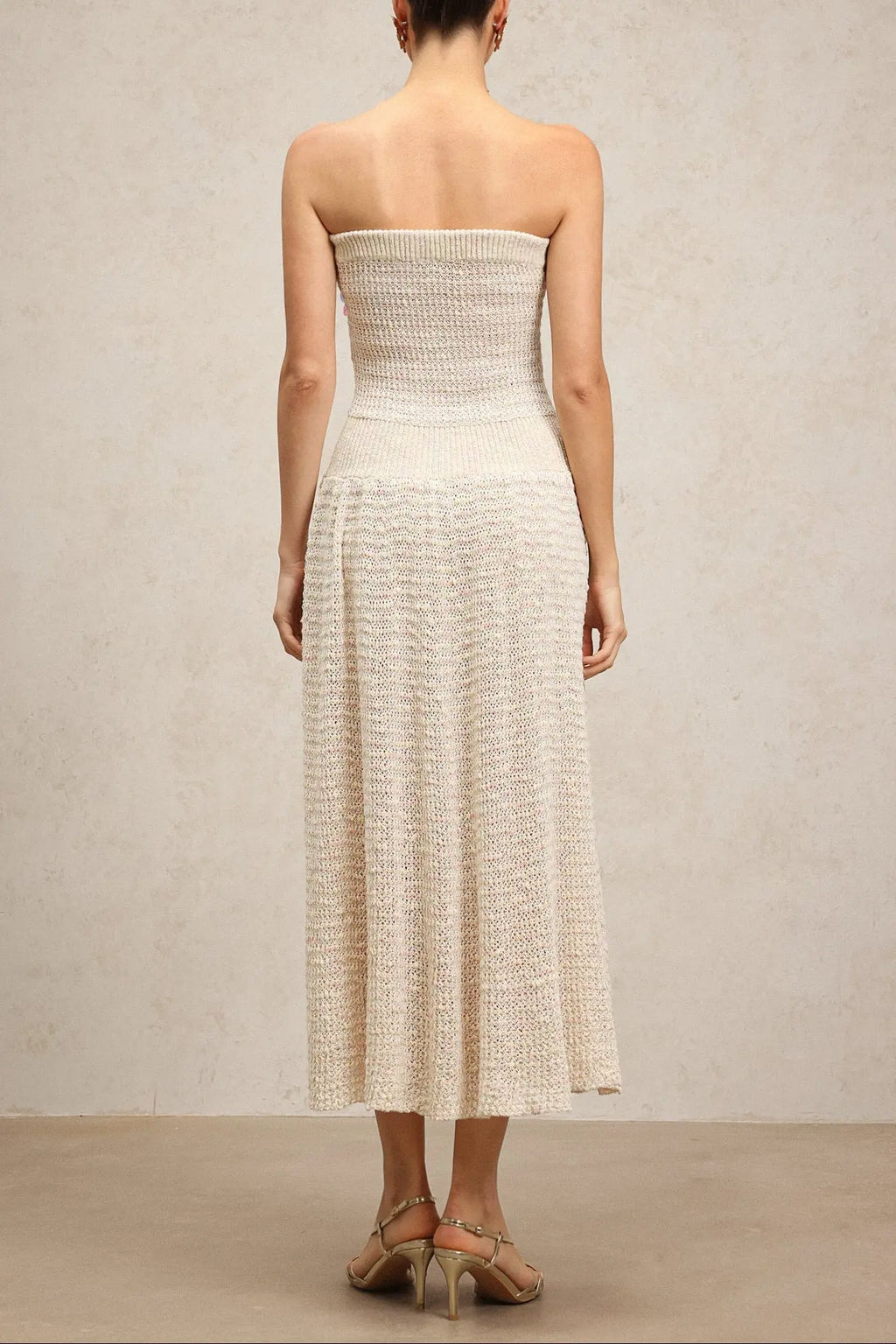 kimberley beige off-shoulder Sleeveless sequin jersey Maxi Dress Avalabel