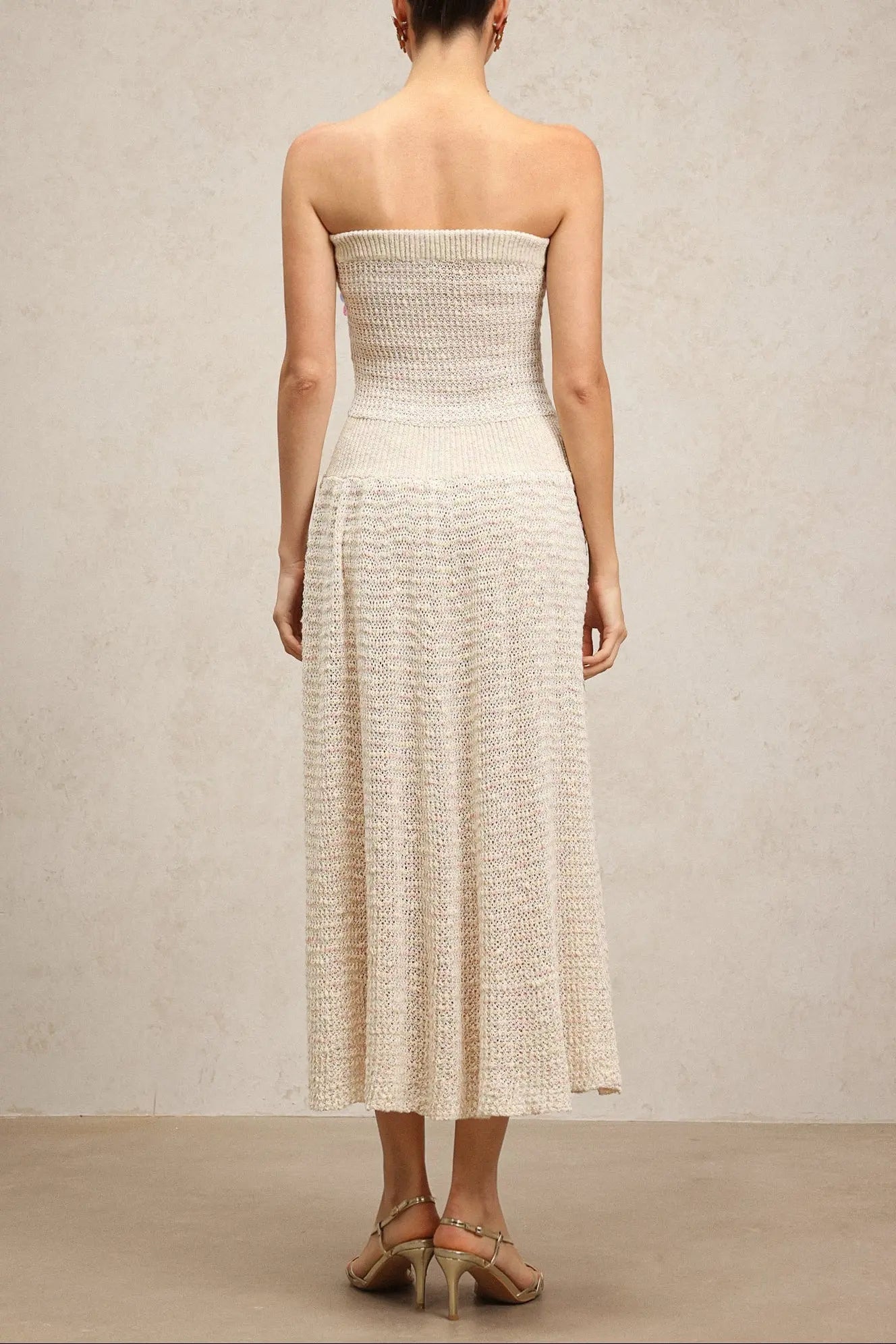 kimberley beige off-shoulder Sleeveless sequin jersey Maxi Dress Avalabel
