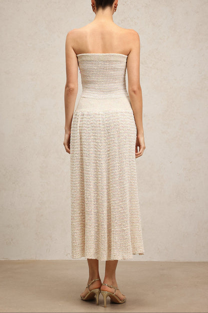 kimberley beige off-shoulder Sleeveless sequin jersey Maxi Dress