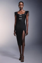 Josephine Bows High Slit Diamond Bandage Midi Dress Avalabel