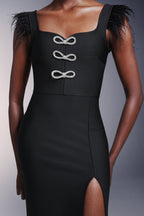 Josephine Bows High Slit Diamond Bandage Midi Dress Avalabel