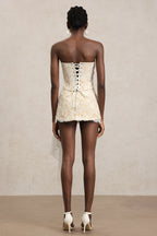 White Herringbone Tube Top Floral Ruffle Mini Dress Suit Avalabel