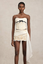 White Herringbone Tube Top Floral Ruffle Mini Dress Suit Avalabel