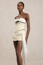 White Herringbone Tube Top Floral Ruffle Mini Dress Suit Avalabel