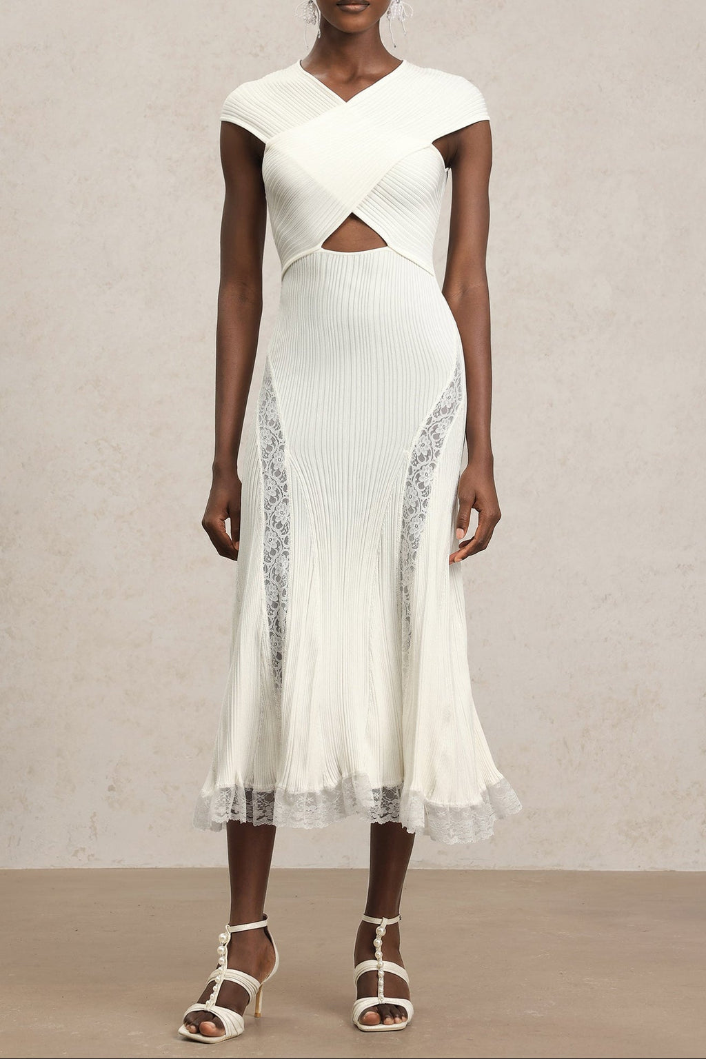 Rcia Sleeveless Lace Hollow Out Bandage Midi Dress Avalabel