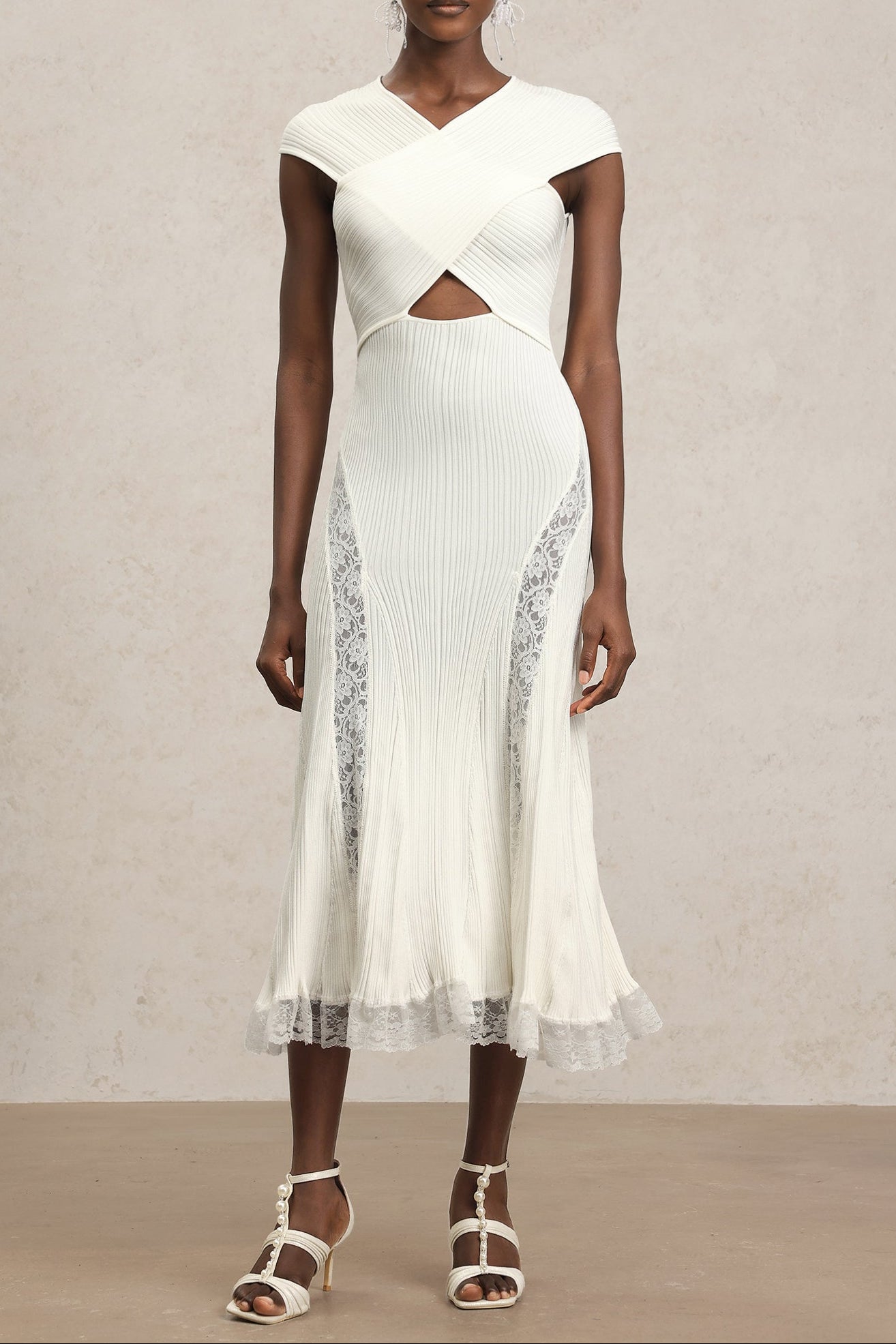 Rcia Sleeveless Lace Hollow Out Bandage Midi Dress Avalabel