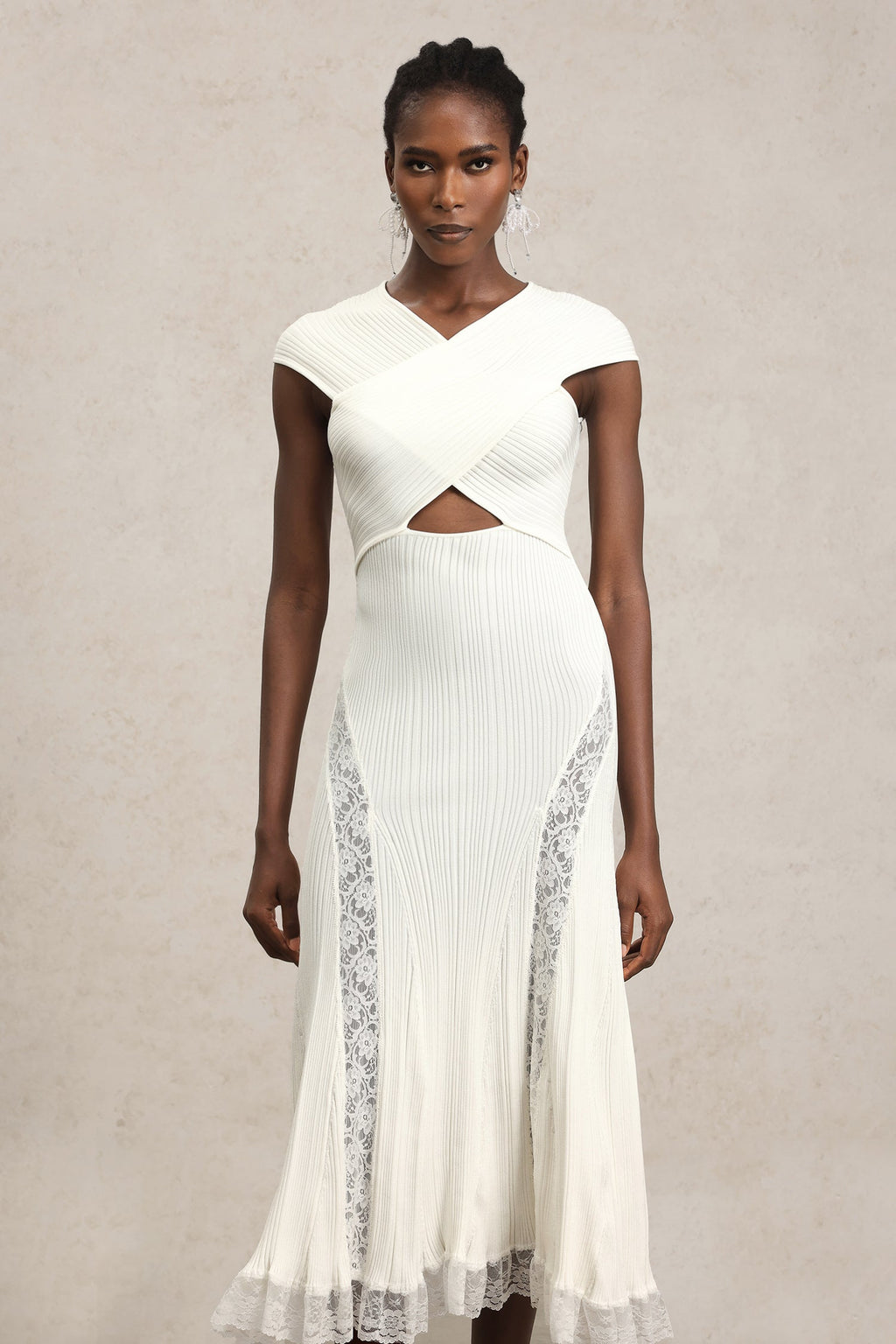 Rcia Sleeveless Lace Hollow Out Bandage Midi Dress Avalabel
