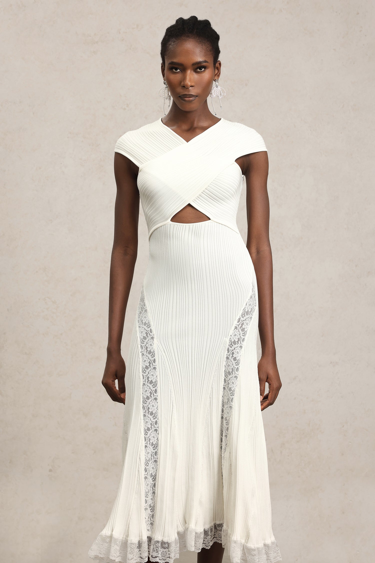 Rcia Sleeveless Lace Hollow Out Bandage Midi Dress Avalabel