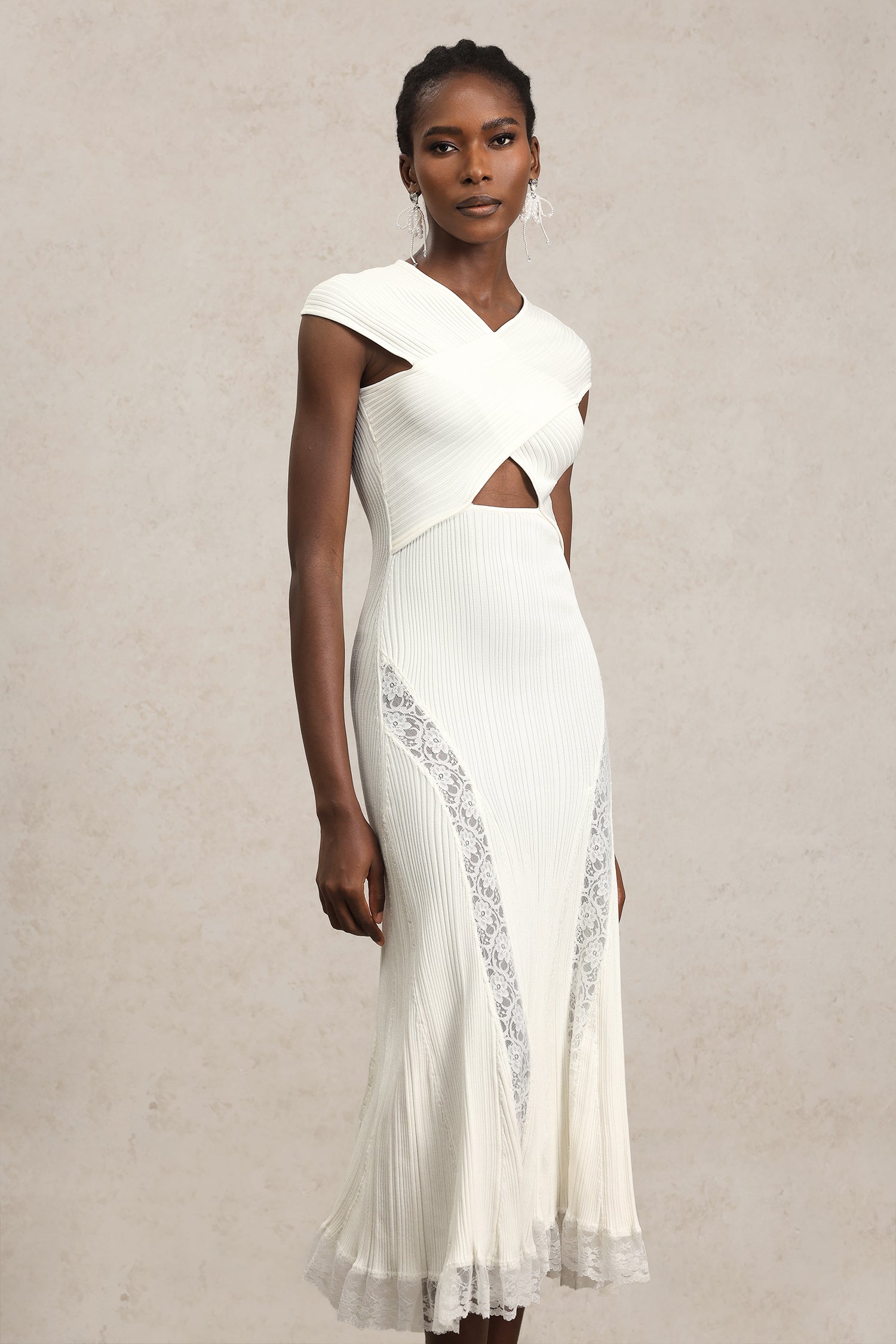 Rcia Sleeveless Lace Hollow Out Bandage Midi Dress Avalabel